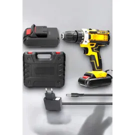 24 Parça Çift Bataryalı Şarjlı Matkap Seti 24W Motor ve Otomatik Mil Kilitli Tasarım