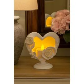 Gül Motifli Kalp Led Mumluk