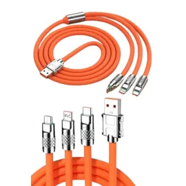 120W 3 İn 1 Uyumlu Silikon Şarj Kablosu Hızlı Şarj Kablosu