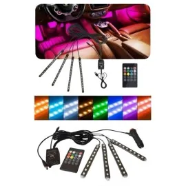 12 Ledli Rgb Işıklı Araç Içi Ayak Altı Led Oto Ampul Kumandalı 7 Renk
