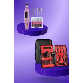 Elektrikli Manikür Pedikür Seti İkili Set 17 Parça Tırnak Bakımı Nasır Temizleme Tırnak Şekillendirme