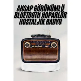 Bluetooth Hoparlör Ahşap Renk Vintage Işıklı Nostaljik Radyo Fm Ahşap Görünümlü