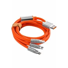 120W Silikon Metal Uçlu Led Işıklı 3 In1 Şarj Kablosu 1.2M