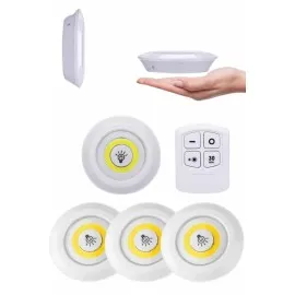 Yapışkanlı 3'lü Spot Led Işık Lamba Montajsız Pilli Uzaktan Kumandalı