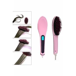 Elektrikli Saç Düzleştirici Tarak Saç Düzleştirici Fırça Sıkı Dişli Pembe