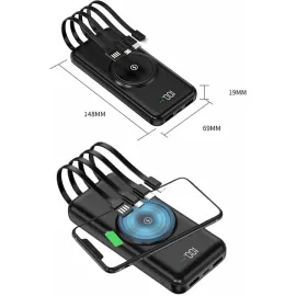 Wireless Powerbank 10000 Mah LED Ekranlı Dahili Kablolu Hızlı Şarj
