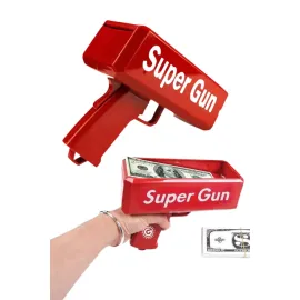 Kırmızı Parti Oyuncağı Para Saçma Fırlatma Tabancası Makinesi Super Money