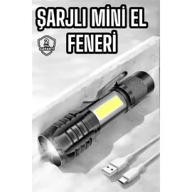 El Feneri Led Usb Şarjlı Zoom Mini Led Işık Acil Durum Feneri
