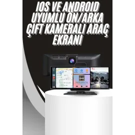 4K 10.2 İnç Çift Kameralı Araç Multimedya Ekranı CarPlay Kablosuz Tüm Cihazlara Uyumlu