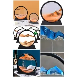 7 Inç Mavi Orta Boy Dekoratif Yuvarlak Şık Kum Tablosu Modern Dekoratif Süs