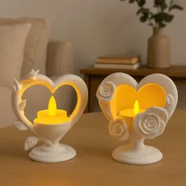 Gül Ve Kalp Temalı Led Mumluk Takımı