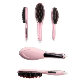 Elektrikli Saç Düzleştirici Tarak Saç Düzleştirici Fırça Sıkı Dişli Pembe