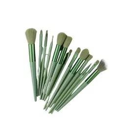 Makyaj Fırça Seti Yeşil 13 Parça Fondöten Fırçası Allık Fırçası Far Fırçası