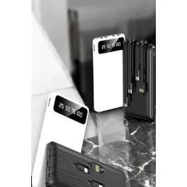 20.000 Mah Led Işıklı LCD Ekran USB Girişli Type-C Lightning Powerbank