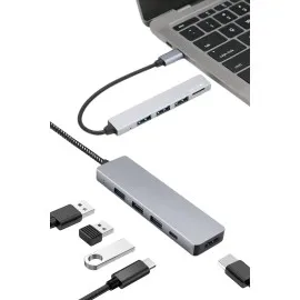 Macbook Pro/air Uyumlu Usb Type-C 8 In 1 Hub Dönüştürücü Çevirici Çoklayıcı Usb Hdmı Micro Sd 8 Girişli