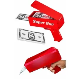Kırmızı Parti Oyuncağı Para Saçma Fırlatma Tabancası Makinesi Super Money