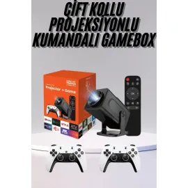 Çift Kollu Game Box Projeksiyon Cihazı Kumandalı Android Tv Dahili Hoparlör