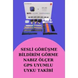 Akıllı Saat Bluetooth Kulaklık Hediyeli Bildirim Görme Sesli Görüşme Çoklu Kordon