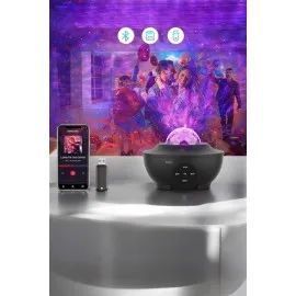 Çocuklara Özel Şarjlı Bluetooth Hoparlör Parti Led Lambası Yıldızlı Projeksiyon