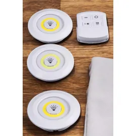 Led Lamba 3'lü Uzaktan Kumandalı Yapışkanlı Beyaz Işık