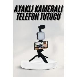 Telefon Tutucu Led Işıklı Kumandalı Mikrofon Telefon Vlog Video Kayıt