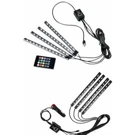 12'li Şerit Led Işık Rgb Sese Ve Müziğe Duyarlı Araç İçi Ayak Altı
