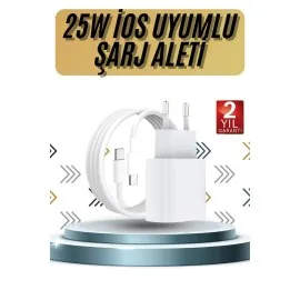 15/pro/pro Max 25W İos Uyumlu Hızlı Şarj Aleti Adaptörlü Beyaz