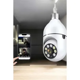 Wifi Kamera Duylu Ampul Görünümlü 360 Derece Dönebilen Ev Kamerası
