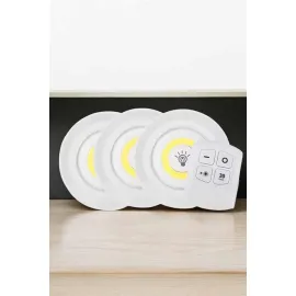 Spot Lamba Led Işık 3'lü Uzaktan Kumandalı Pilli Yapışkanlı Kablosuz