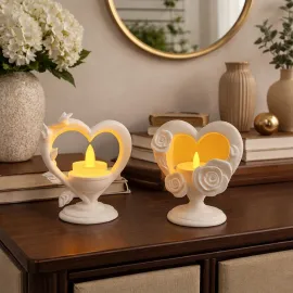 Gül Ve Kalp Temalı Led Mumluk Takımı