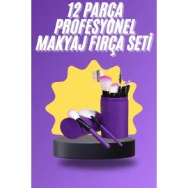 12 Parça Makyaj Fırça Seti Profesyonel Fondöten Allık Far Kontür Fırçası