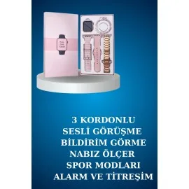 Kablolu Bluetooth Kulaklık Ve Kadınlara Özel Bileklik Hediyeli Yeni Nesil Akıllı Saat 3 Kordonlu