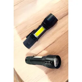 Şarjlı Metal Zoomlu El Feneri Işıldak Led Işık Taşınabilir El Lambası