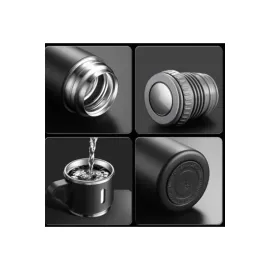 Termos Paslanmaz Çelik Termos Siyah Renk 3 Bardaklı Termos Seti