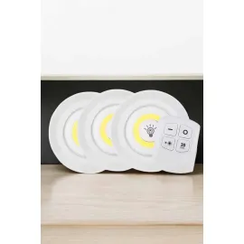 Spot Lamba Led Işık 3'lü Uzaktan Kumandalı Pilli Yapışkanlı Kablosuz