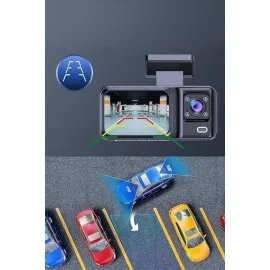 1080P 3 Lensli Wifi Araç İçi Kameralı Ekran Dvr Kaydedici Gece Görüşlü