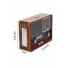 Vintage Nostaljik Radyo Aux Usb Sd Kart Girişli Şarjlı Bluetooth Bağlantılı