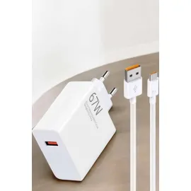 Şarj Aleti 67W Hızlı Şarj Turbo Type-C Uyumlu Şarj Adaptörü Kablosu