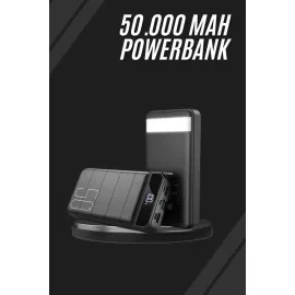 Taşınabilir Powerbank 50.000 mAh 4 Girişli Hızlı Şarj Led Göstergeli Fenerli Şarj