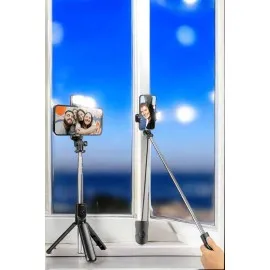 Selfie Çubuğu Tripod Kumandalı Telefon Tutucu Siyah