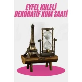 Eyfel Kulesi Tasarımlı Kum Saati Kristalleştirilmiş Kum Saati Dekoratif Ahşap Görünümlü
