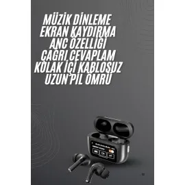 Kulak İçi Bluetooth Kulaklık Ekranlı Müzik Dinleme Çağrı Cevaplama Siyah