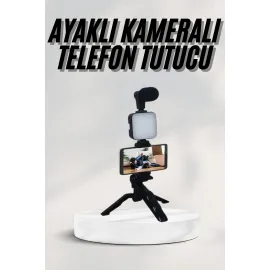 Telefon Tutucu Led Işıklı Kumandalı Mikrofon Telefon Vlog Video Kayıt
