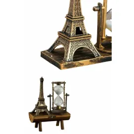Eyfel Kulesi Tasarımlı Kum Saati Kristalleştirilmiş Kum Saati Dekoratif Ahşap Görünümlü