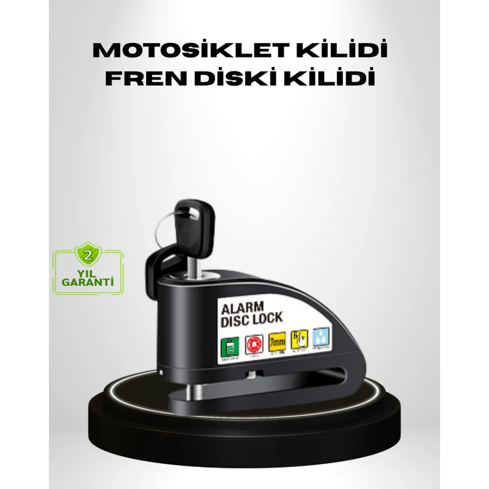 Titreşim Sensörlü Alarmlı Motosiklet Disk Kilidi 14Mm Çelik Çift Kilitleme