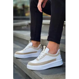 Kb-006 Kuback Beyaz Cilt Bej Süet  Yüksek Taban Bağcıklı Günlük Erkek Ayakkabı (Numara: 41)