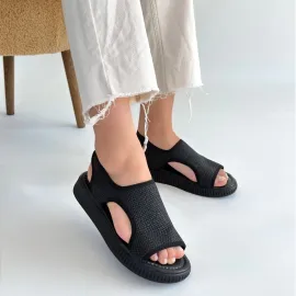 Wayi Siyah Hasır Cilt Sandalet (Numara: 39)