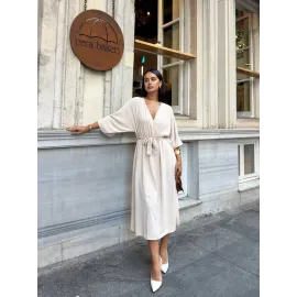 Ayrobin Midi Elbise Bej (Beden: S)