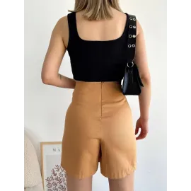 Dört Çıtçıtlı Gabardin Şort Etek S249001 Camel (Beden: S)