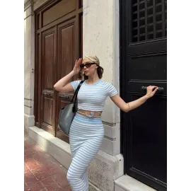 Çizgili Etekli Takım Mavi S3609 (Beden: L)